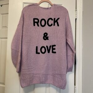 PRETTYGARDEN Long Sleeve Open Front Rock & Love Purple Cardigan Women's Sz Small